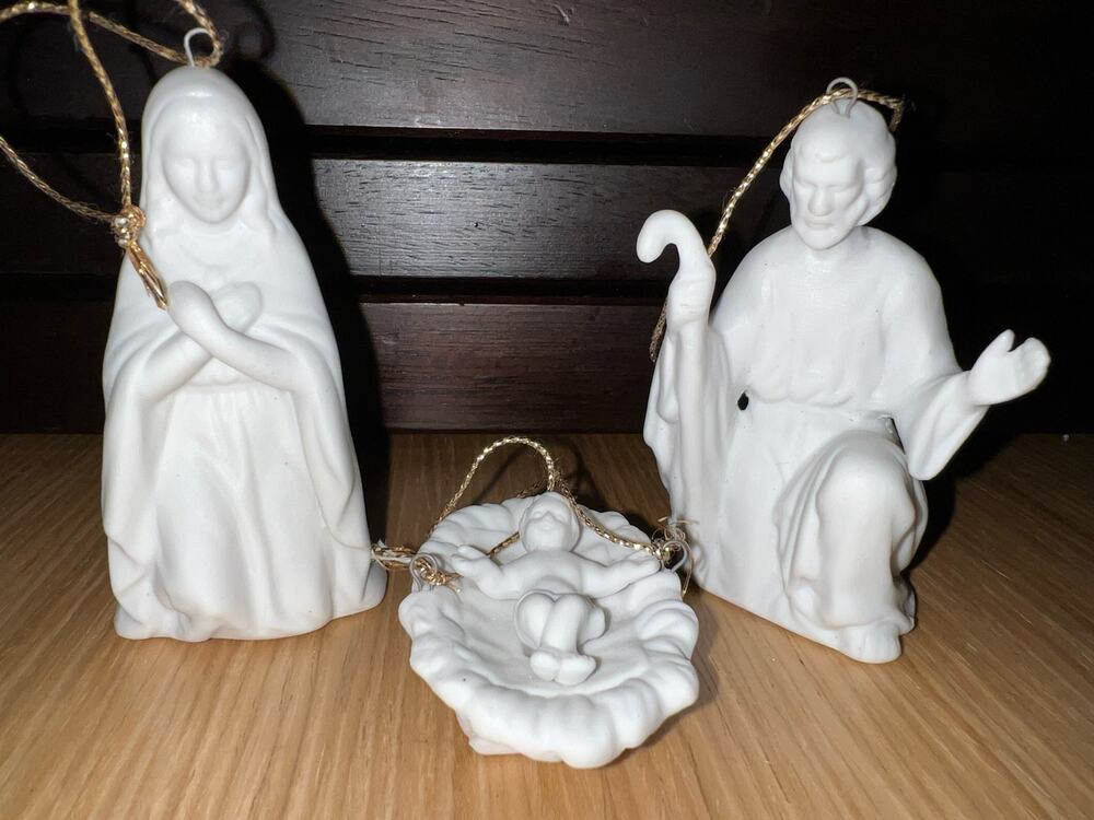 Vintage Roman Inc 1990 3x Ornaments Complete Nativity Set Baby Jesus Porcelain